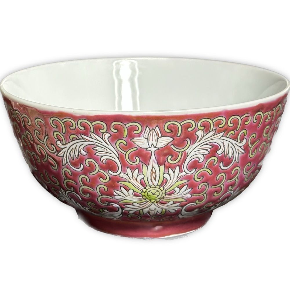 Vintage Chinese Pink Famille Rose Mun Shou Longevity Porcelain Rice Bowl 5"